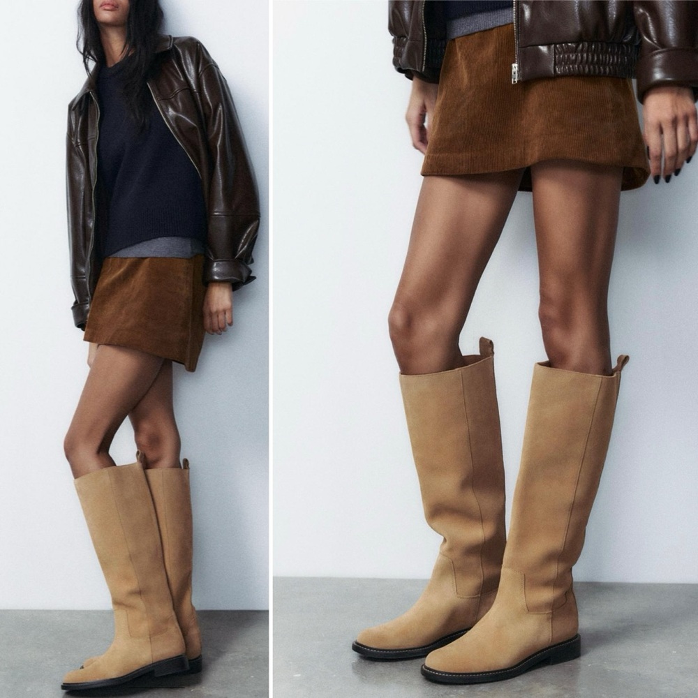 ZARA FLAT SUEDE BOOTS WITH INTERIOR LINING